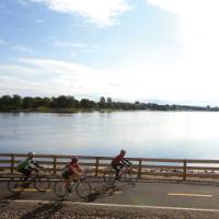 Pedalling along the Ashuapmushan River, Saguenay–Lac Saint-Jean