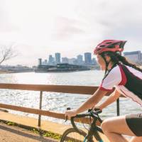 Cycling along the St. Lawrence River in Montreal