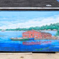 A colourful mural reflects the maritime atmosphere