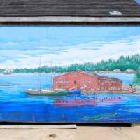 A colourful mural reflects the maritime atmosphere