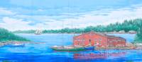 A colourful mural reflects the maritime atmosphere