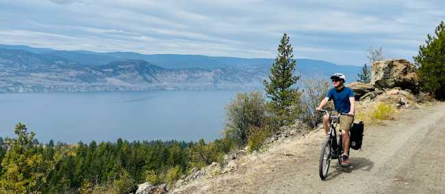 Enjoying the view of Lake Okanagan from the Kettle Valley Rail Trail | Rob Feakins